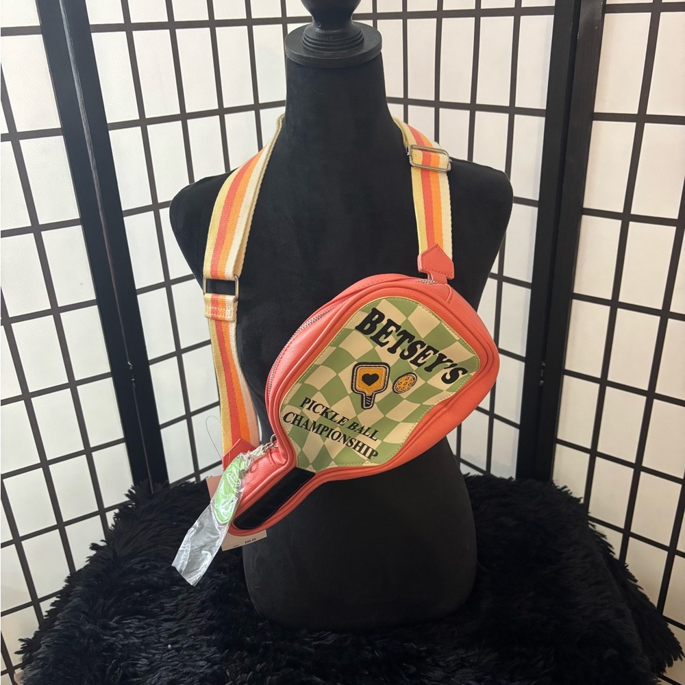 Betsey Johnson Coral Pickleball Championship Crossbody Belt Bag